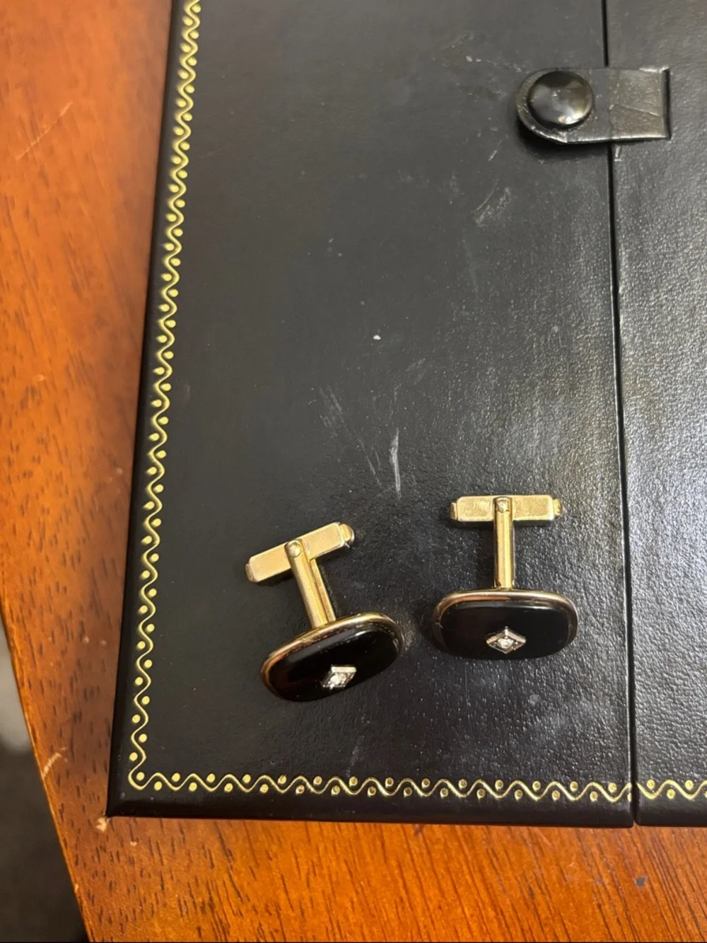 Men's Black Enamel Cufflinks with Center Accent